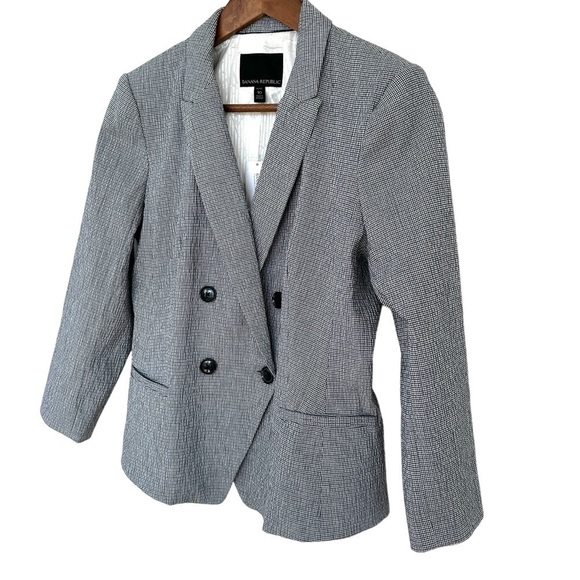 Banana Republic blazer, double breasted, in a stretch cotton blend, gingham - Picture 2 of 12